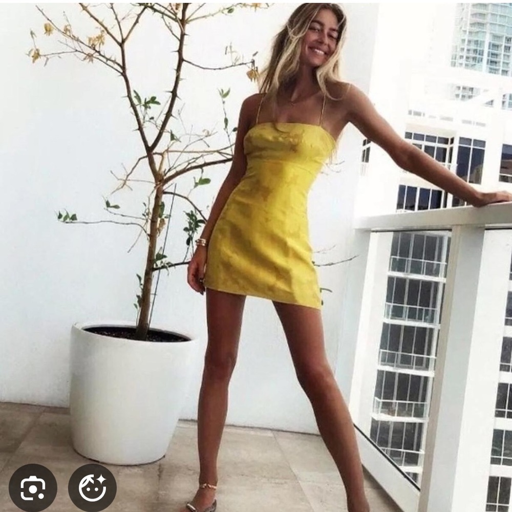 Realisation Par Yellow Satin Mini Dress